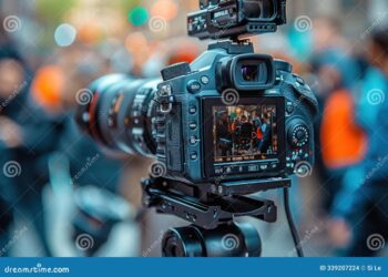 Behind the Scenes: Professional Camera on Tripod Recording Event or ...